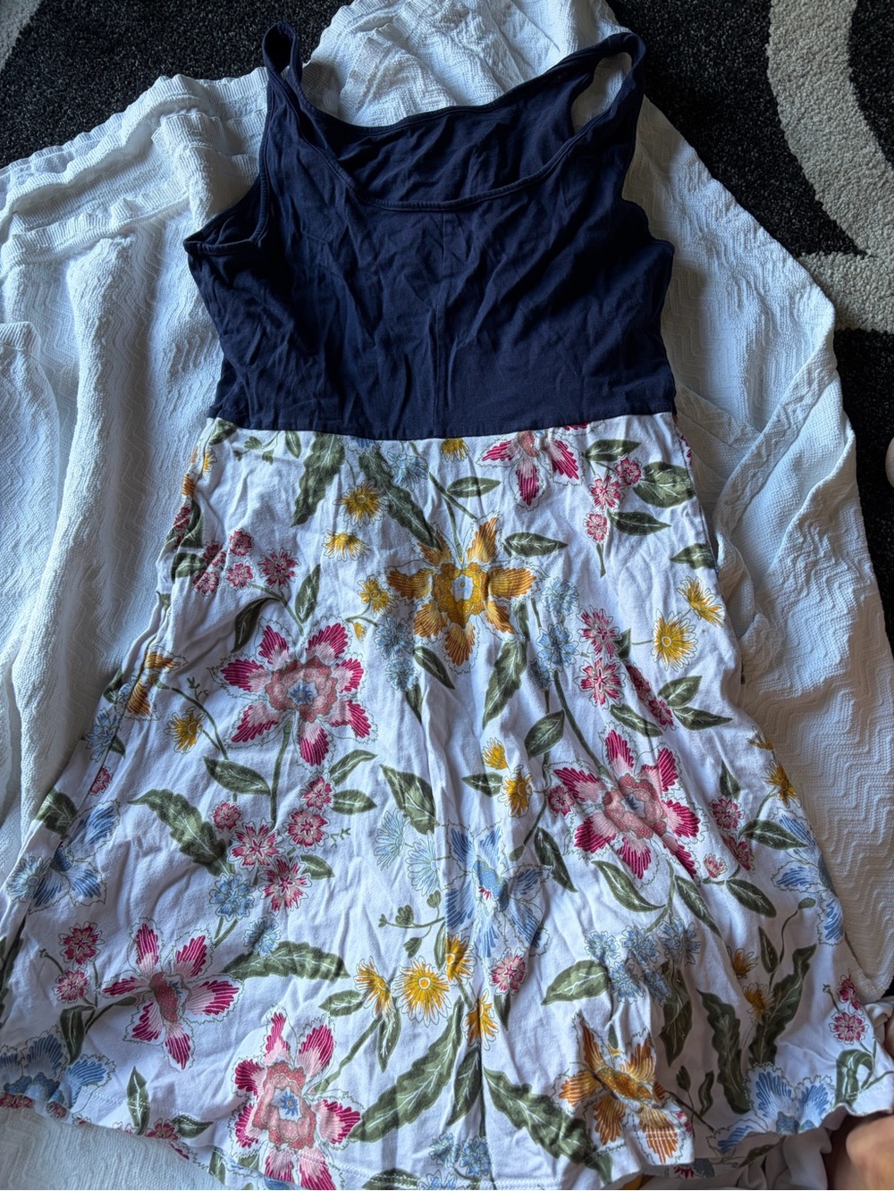 Old Navy Navy Top with White Floral Skirt Dress
